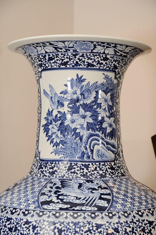 Blue and white urn with vivid color.

Not available for sale or to ship in the state of California.
