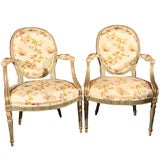 Pair of Adam painted open armchairs