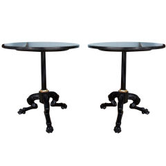 Pair of Black Lacquer and Marble Tables