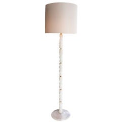 Spectacular Carved Alabaster Floor Lamp with Custom Silk Shade