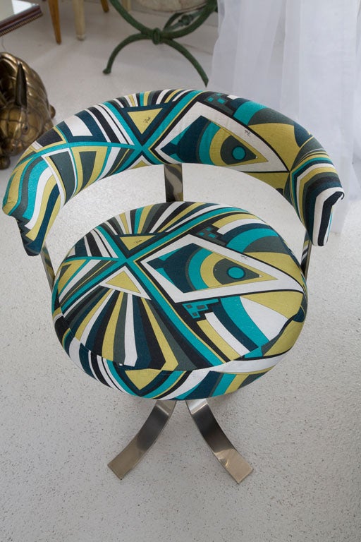 Late 20th Century 1970's French Modernist Chair Upholstered in Pucci Fabric.