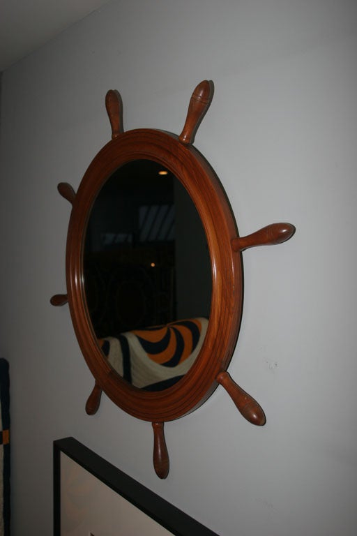 American Circular Mahogany Mirror in the Shape of Ship's Steering Wheel