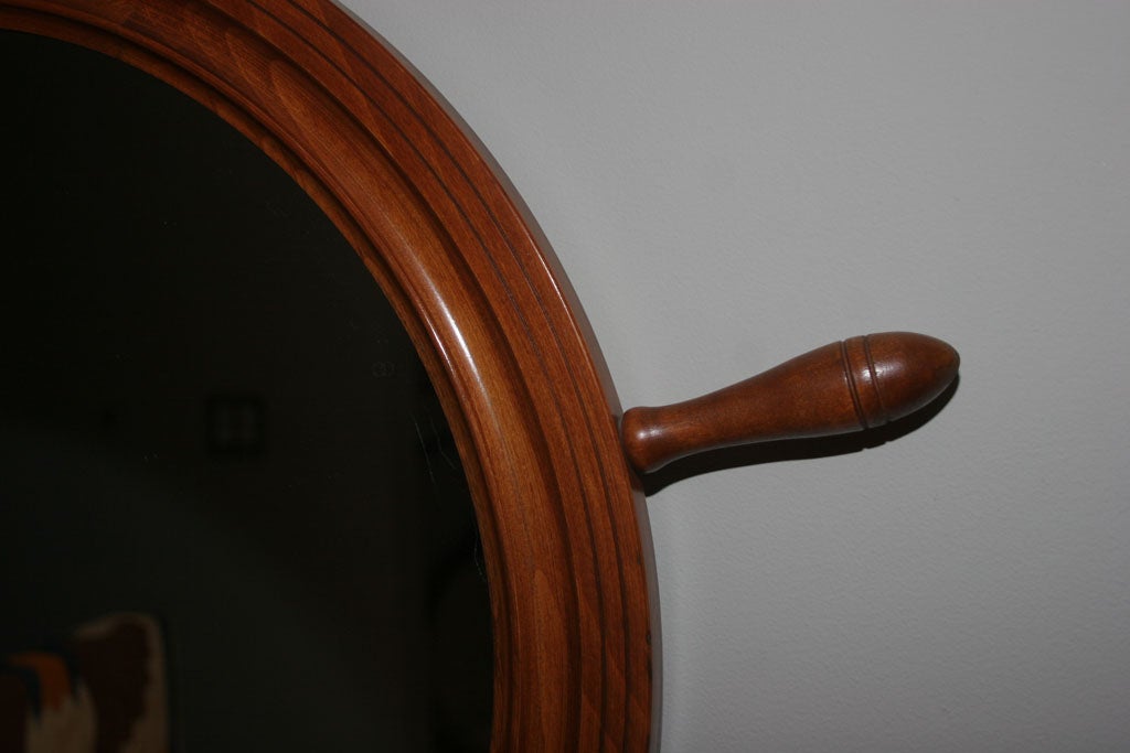 Mid-20th Century Circular Mahogany Mirror in the Shape of Ship's Steering Wheel