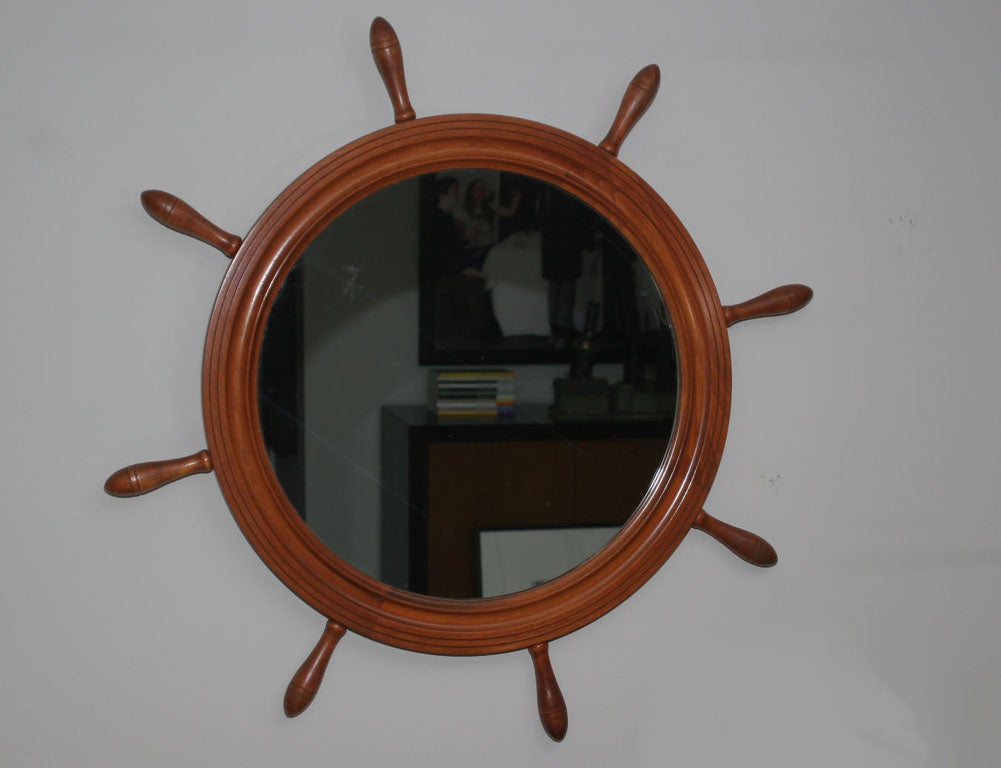 Nautical-inspired mirror of medium scale, having an overall diameter of 30-1/4