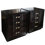 Pair of Ebonized Mahogany Chests with Serpentine Fronts