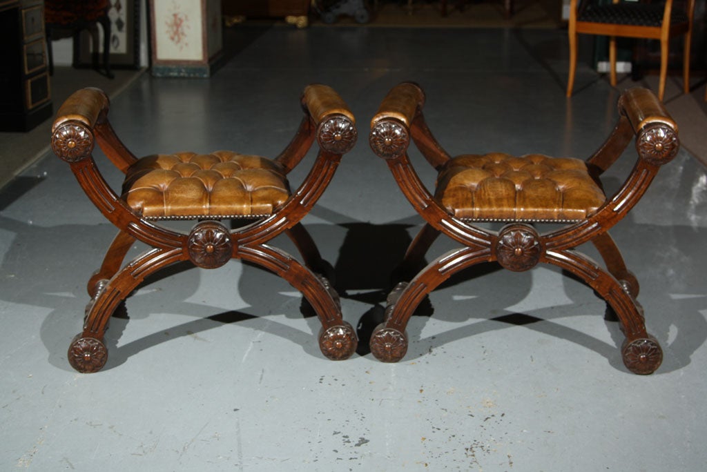 Pair of Italian X-Frame Benches