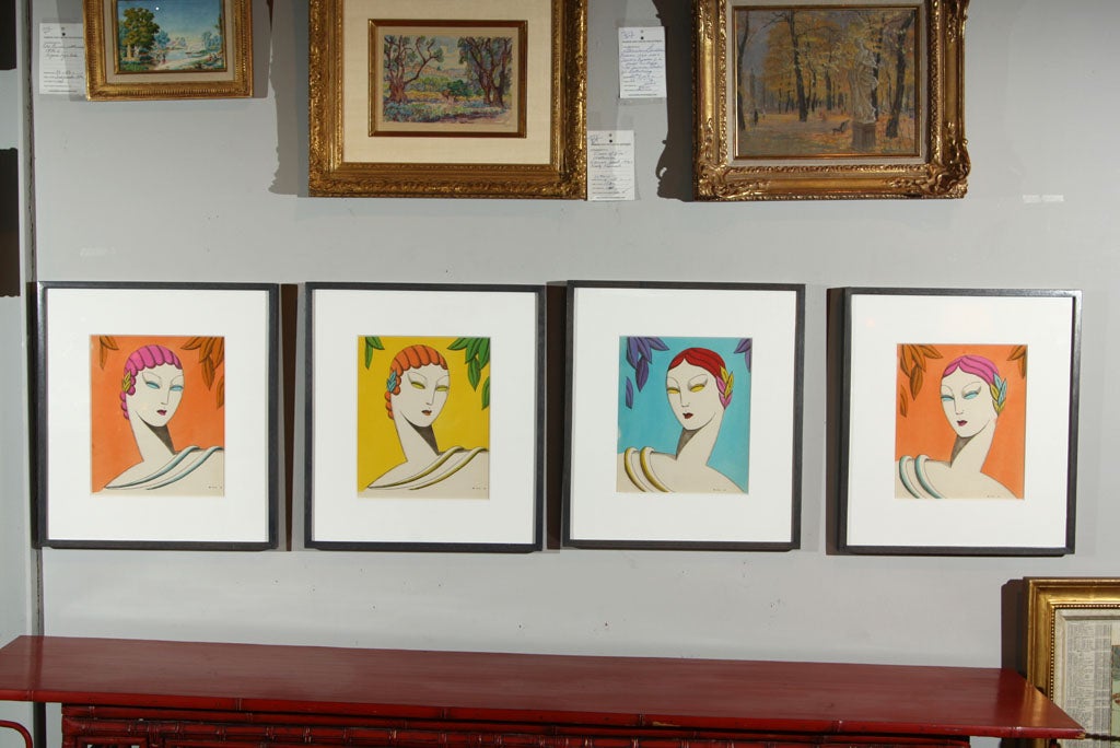 A set of four French Art Deco lithographs.