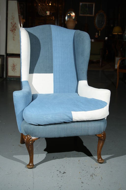 English Linen Upholstered Wing Chair