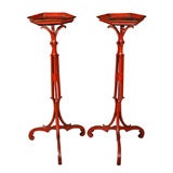 Pair of Red Japanned Candle Stands