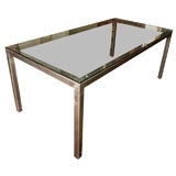 INDUSTRIAL TUBULAR HOLLOW STEEL PARSON style TABLE W/GLASS TOP