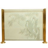 ART DECO FIRE-SCREEN ECTHED GLASS  ENCASED BY 2 BRASS POST
