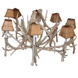 Big  9 Light Staghorn Chandelier with Rattan Shades