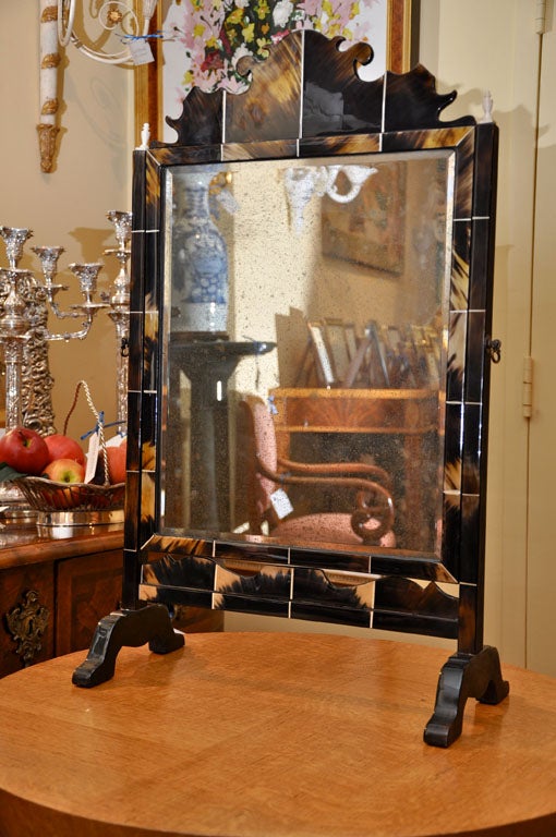 19th C. Tortoise and Ivory Gimbled Table /Floor Mirror
