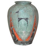 Green, Orange, Black, Pottery Vase