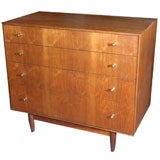 Danish Modern Walnut and Brass 4-Drawer Dresser