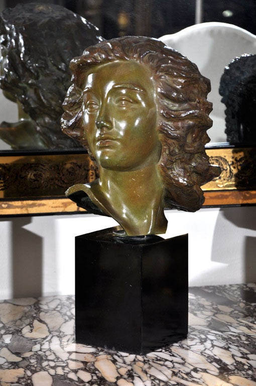Art Deco Bronze Bust, Woman by Sculpture Alexander Kelety Signed by Artist