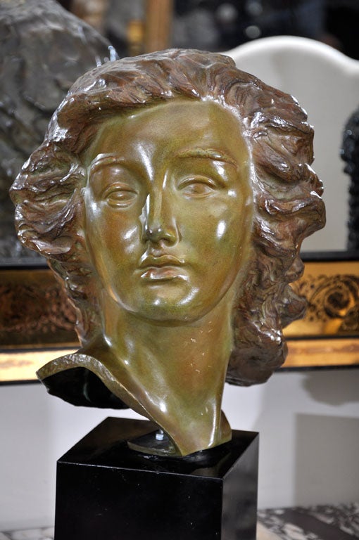 Mid-20th Century Bronze Bust, Woman by Sculpture Alexander Kelety Signed by Artist