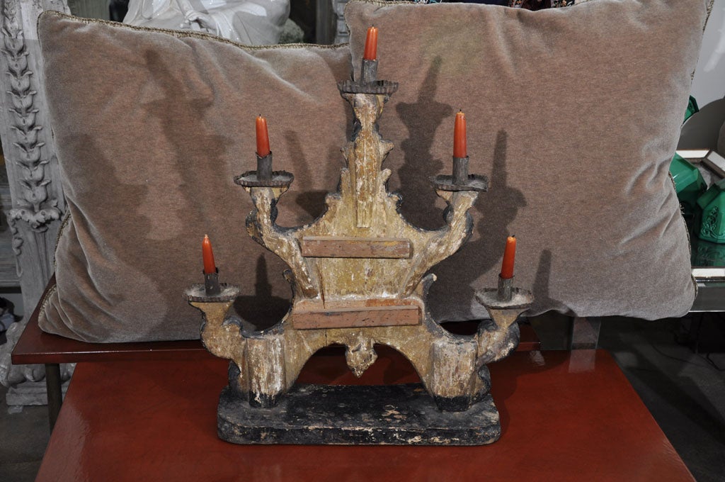 18th Century Pair of Italian Carved Wooden Candlesticks 3