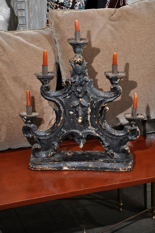 18th Century Pair of Italian Carved Wooden Candlesticks 4
