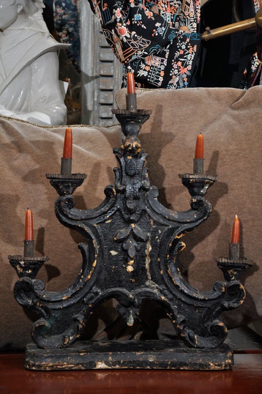 18th Century Pair of Italian Carved Wooden Candlesticks 5