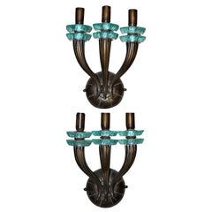 1940
s Glass 
Bronze Sconces