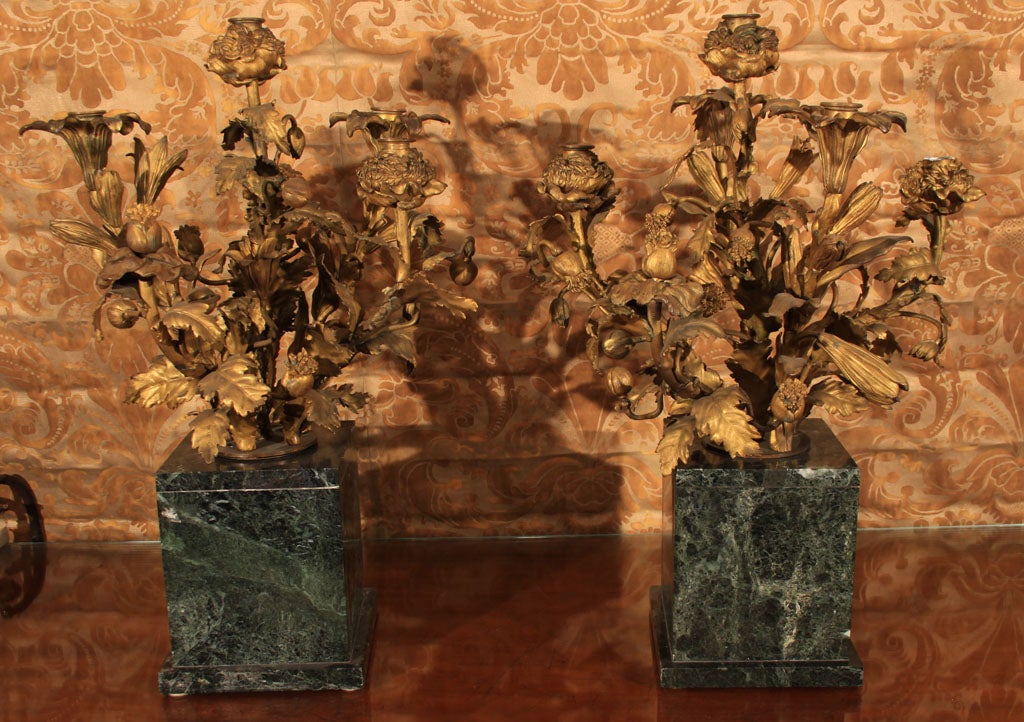 French antique ormolu bunch of diverse naturalistic flowers set into a green veined square (8
