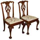 Pair early 18th century English walnut side chairs.