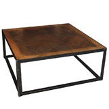 Antique French parquet table on iron base.