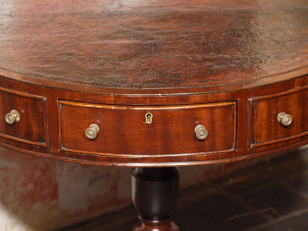 19th Century Antique English mahogany leather top rent table.