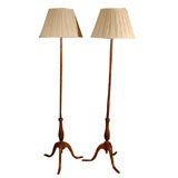 Pair 19th Century Pole Screens as Floor Lamps