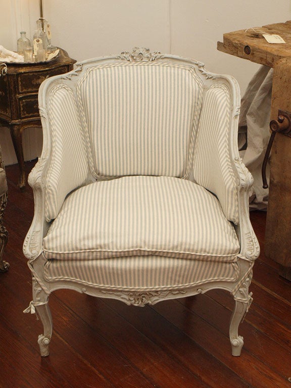Gustavian Grey Antique Louis XV Bergere Chair