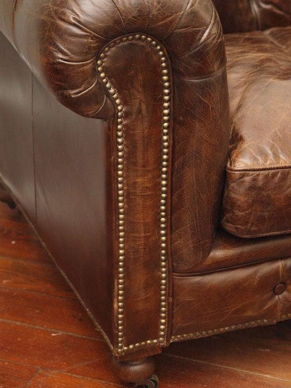 20th Century Belgian Leather Sofa Chair Chesterfield Style