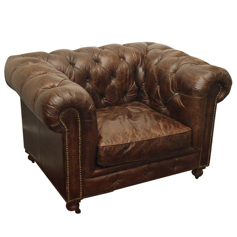 Belgian Leather Sofa Chair Chesterfield Style