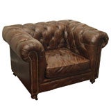 Vintage Belgian Leather Sofa Chair Chesterfield Style