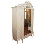 French Antique Painted Armoire with Hand Carvings