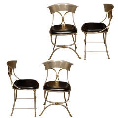 SET OF 4, MID C STEEL & BRASS CHAIRS WITH HORSE HOOF DETAIL