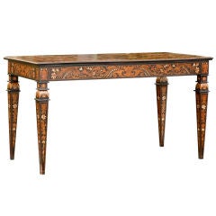 19thC ITALIAN EBONY & IVORY INLAYED CENTER TABLE
