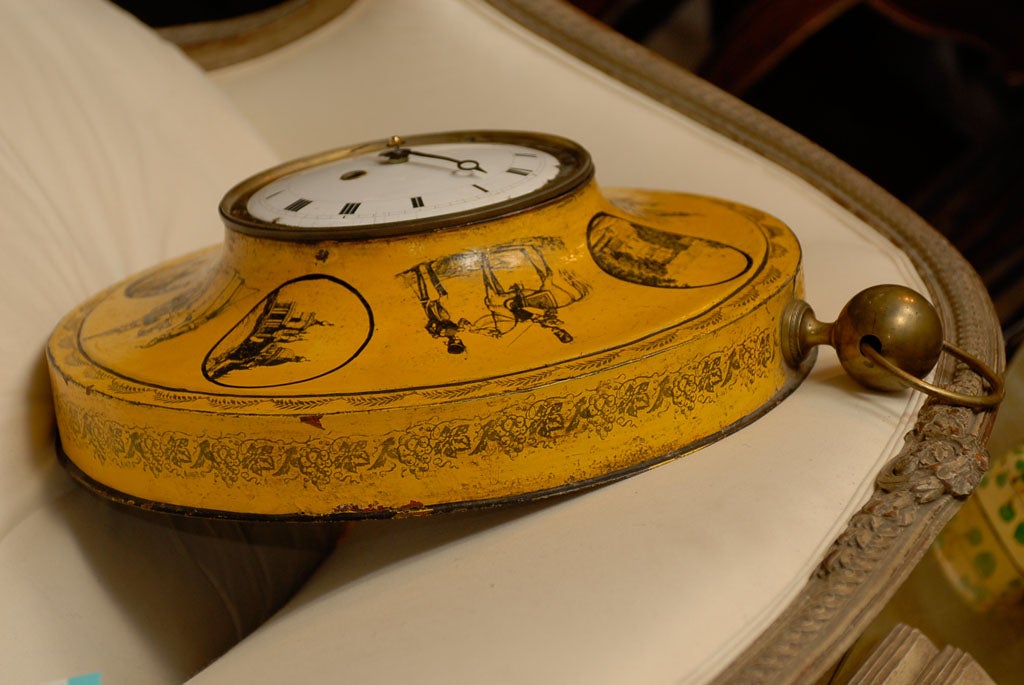19thC FRENCH YELLOW TOLE CLOCK 3