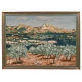 Silk Tapestry of Olive Trees, signed Brayer