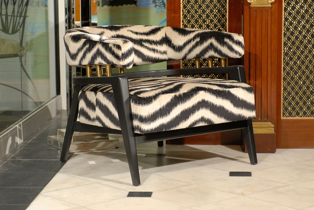 Art deco chair in black with newly upholstered black and white Pierre Frey velvet fabric.  Memo available upon request