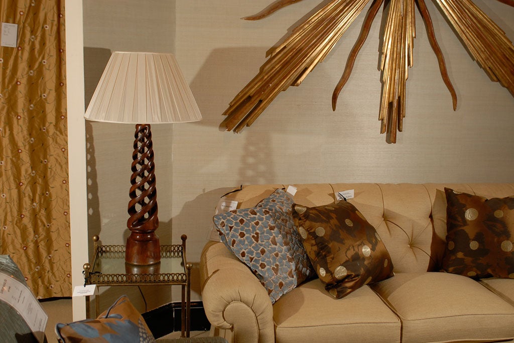 Wood carved spiral lamp.  Two available.  Shade not included