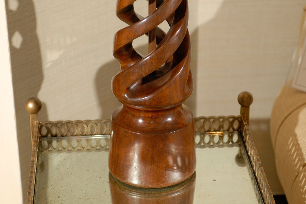 20th Century Wood Carved Spiral Lamp