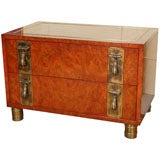 Mastercraft Two Drawer Burl End Table Brass Pulls Inlay and Feet