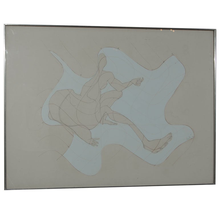 Pencil and Gouache Drawing by Chilean Artist Enrique Castro-Cid