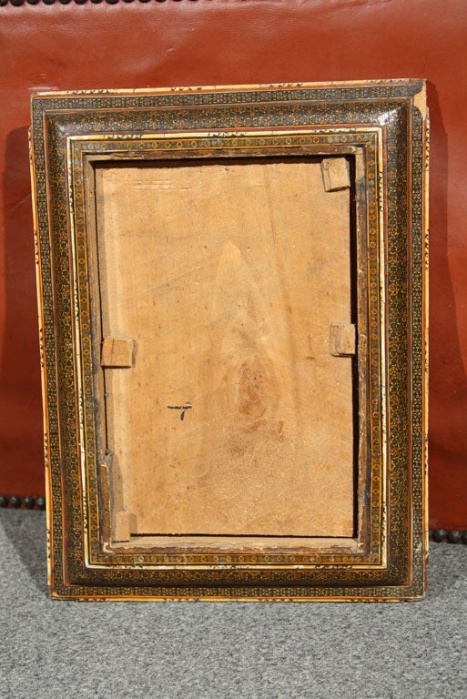 Wood Antique Persian Khatamkari Inlaid Marquetry Mirror Frame