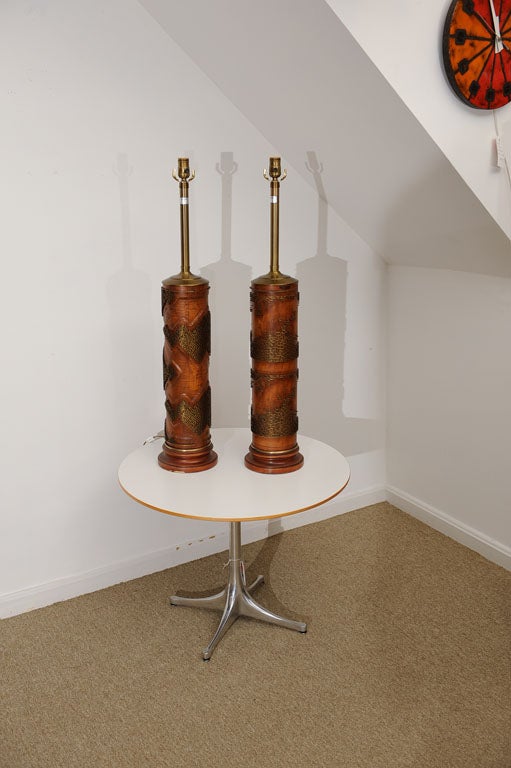 Pair of 20th C Marbro Wallpaper Roller Lamps
