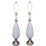Pair of Tall Opaline Murano Lamps