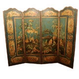 English Regency Four-Panel Painted Leather Screen, c. 1825
