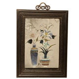 Chinese Export Reverse Floral Painting on Mirror,  19th Century