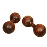 Antique Pair Victorian Turned Beechwood Dumbells, England, Late 19th C.